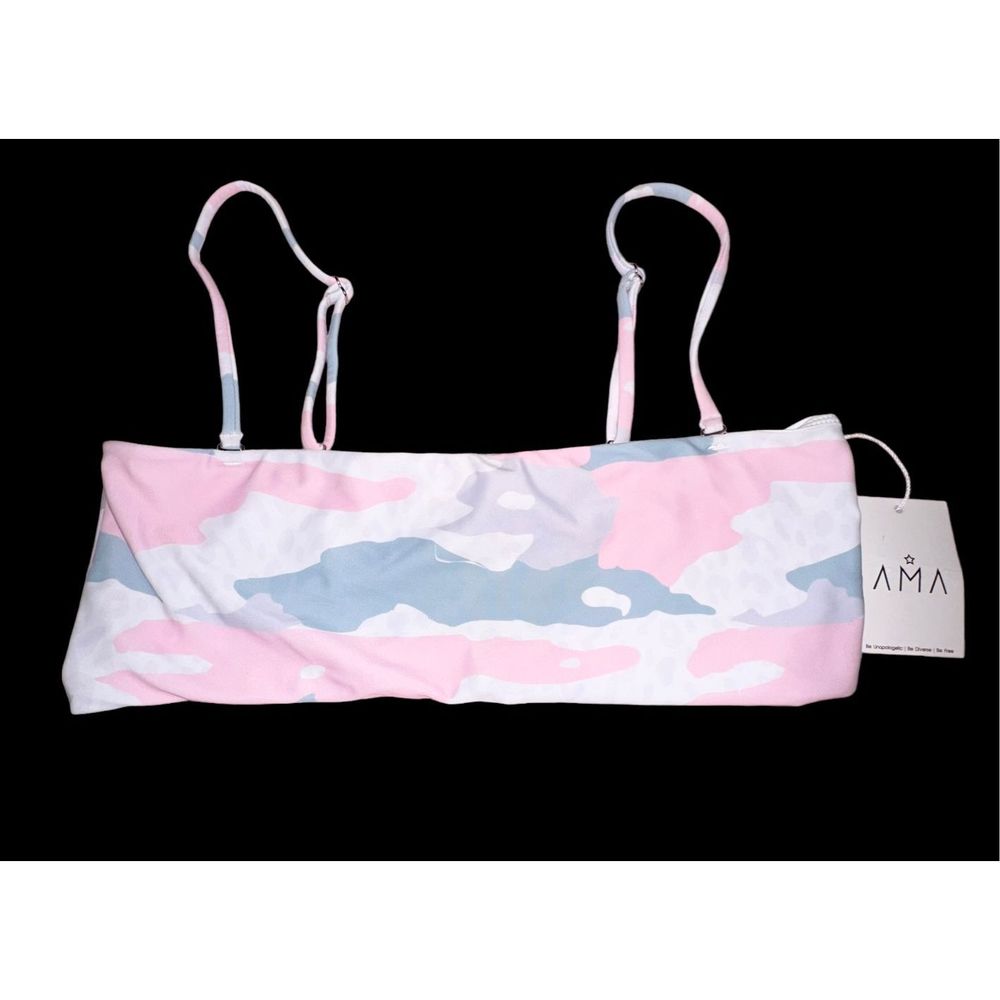 New AMA Square Bandeau Camo Bikini Top L